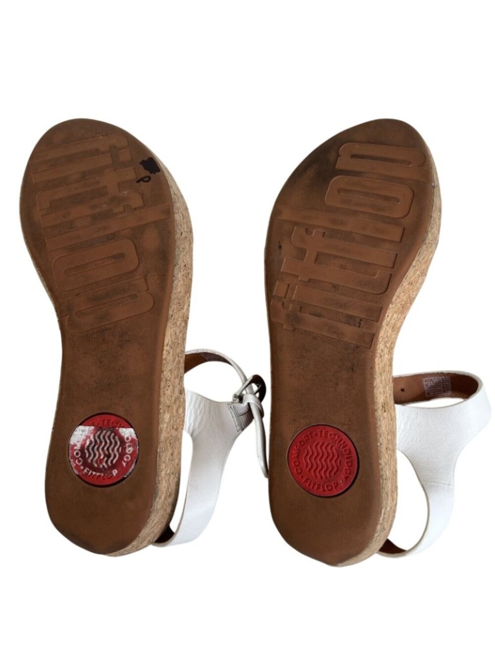 Fitflop White Leather Cork Wedge Sandals W/Adjustable Strap & Buckle Size 10 - Picture 7 of 7